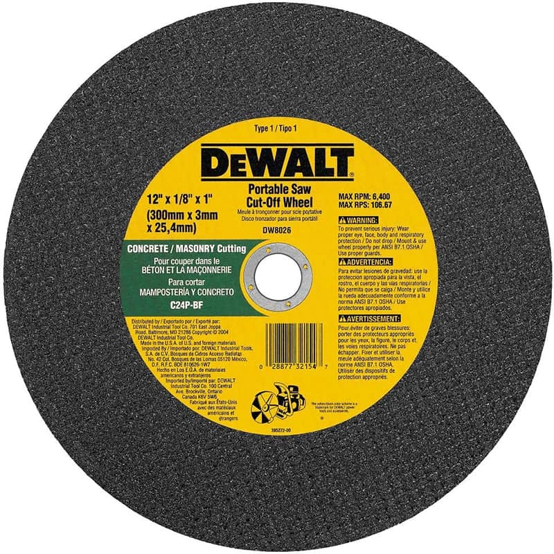 Dewalt High Performance High Speed Masonry Cutting Cut-Off Wheel, 12" x 1/8" x 1"