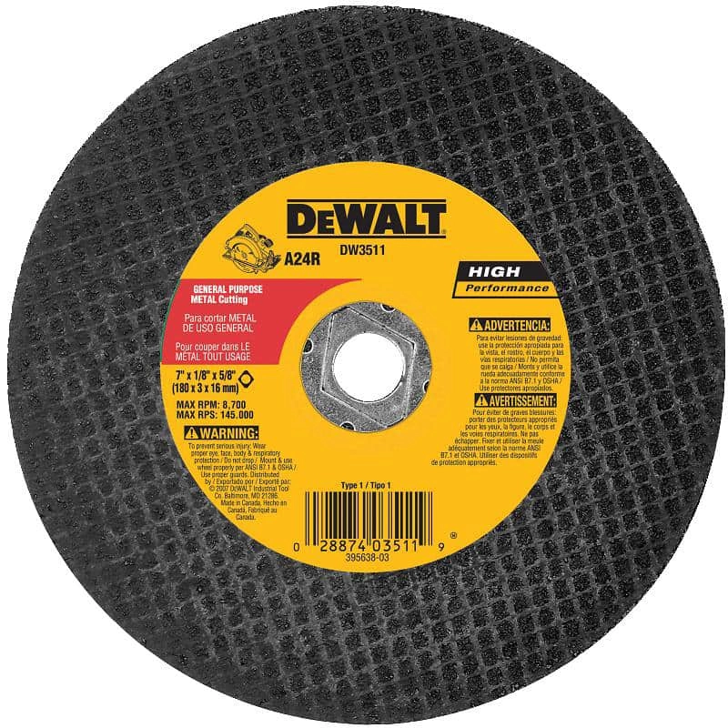 Dewalt High Performance Metal Cutting Abrasive Saw Blade, 7" x 1/8" x 5/8"