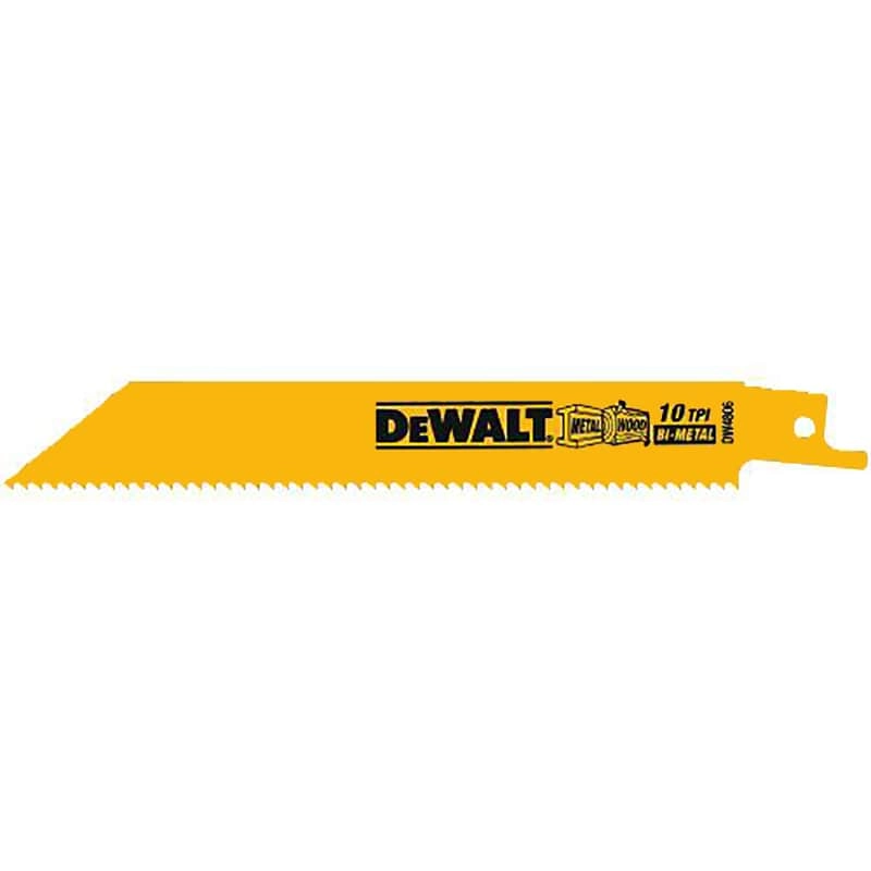 Dewalt 6" 10 TPI Straight Back Bi-Metal Reciprocating Saw Blade, General Purpose