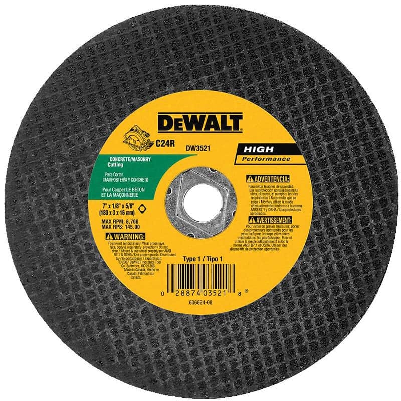 Dewalt High Performance Masonry Cutting Abrasive Saw Blade, 7" x 1/8" x 5/8"