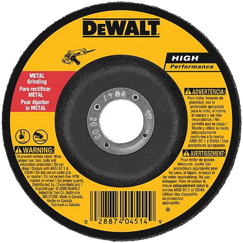 Dewalt High Performance Metal Grinding Wheel, 5" x 1/4" x 7/8"