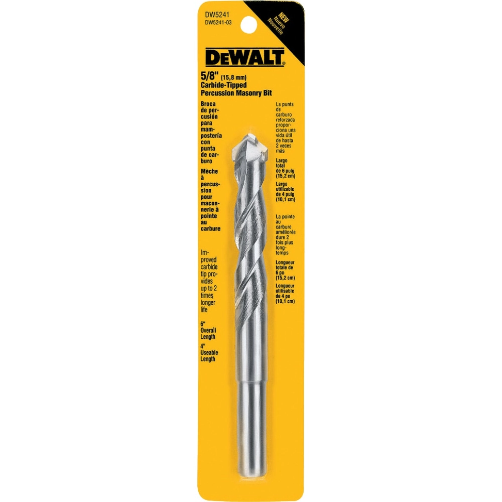 Dewalt Carbide-Tipped Percussion Masonry Drill Bit, 5/8" x 6"