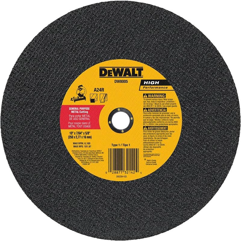 Dewalt High Performance Metal Chop Saw Cutting Wheel, 10" x 7/64" x 5/8"