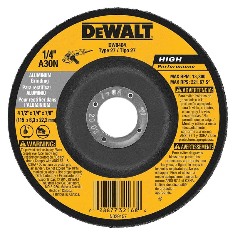 Dewalt High Performance Aluminum Grinding Wheel, 4 1/2" x 1/4" x 7/8"