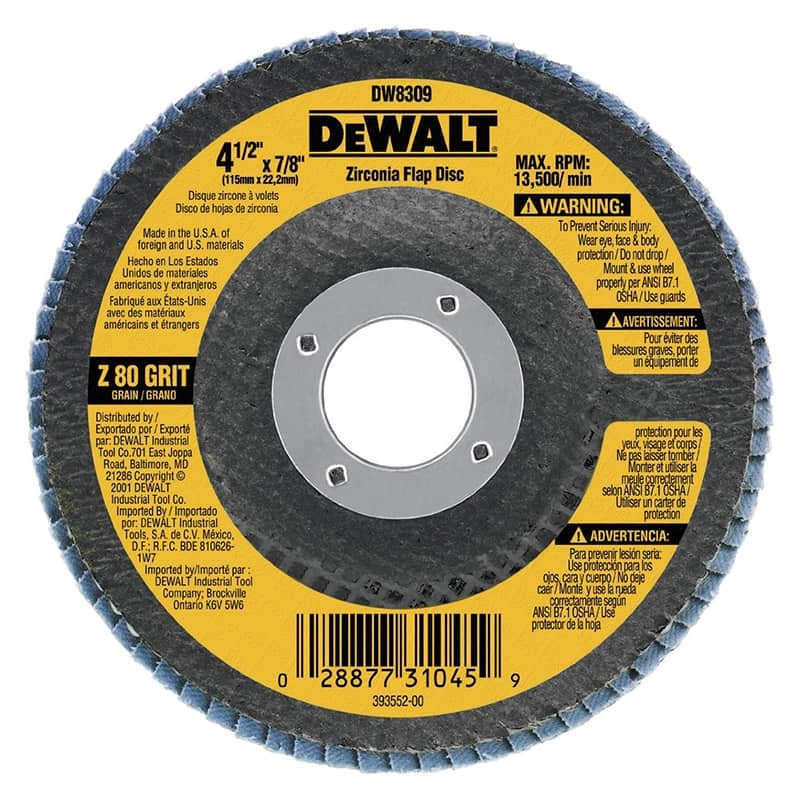 Dewalt High Performance Zirconia Type 29 Flap Disc, 4 1/2" x 7/8" -80G
