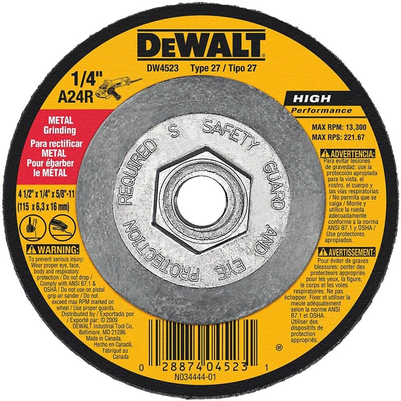 Dewalt High Performance Metal Grinding Wheel, 4 1/2" x 1/4" x 5/8"-11
