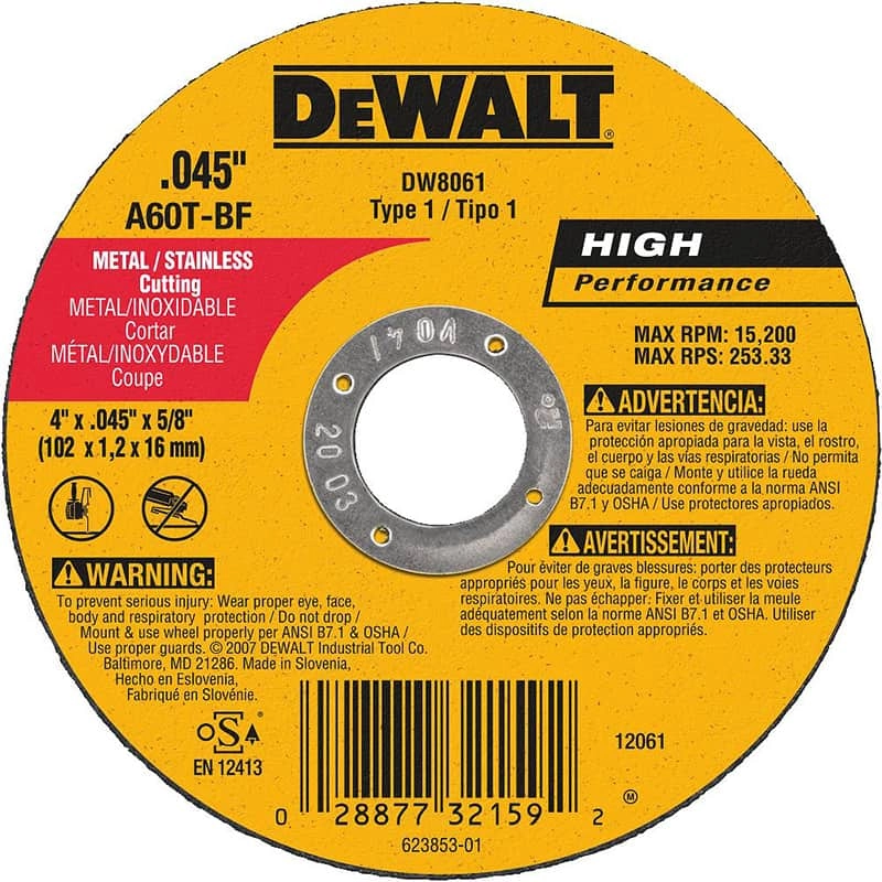 Dewalt High Performance Metal & Stainless Small Diameter Cutting Wheel, 4" x .045" x 5/8"