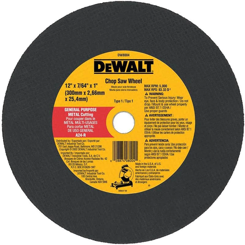 Dewalt High Performance Metal Chop Saw Cutting Wheel, 12" x 7/64" x 1"