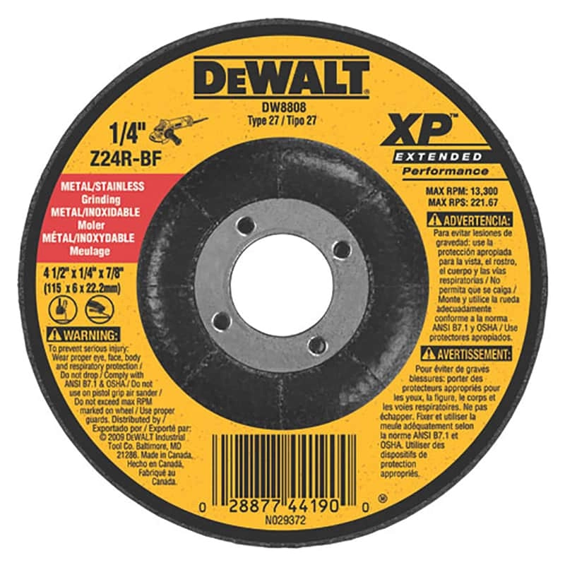 Dewalt XP Metal & Stainless Grinding Wheel, 4 1/2" x 1/4" x 7/8"