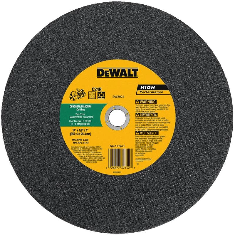 Dewalt High Performance High Speed Masonry Cutting Cut-Off Wheel, 14" x 1/8" x 1"