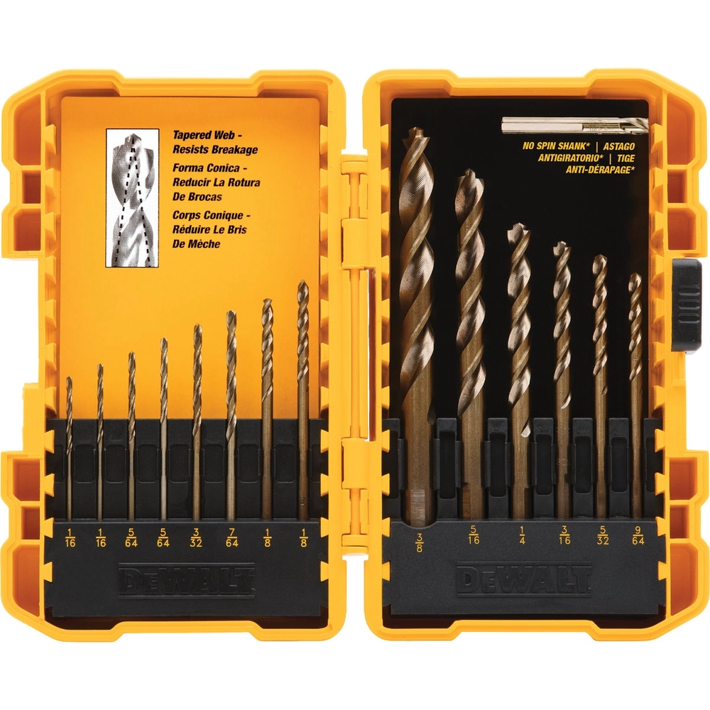 DEWALT 14-Piece Gold Ferrous Oxide Pilot Point General Purpose Drill Bit Set, 1/16 In. thru 3/8 In.