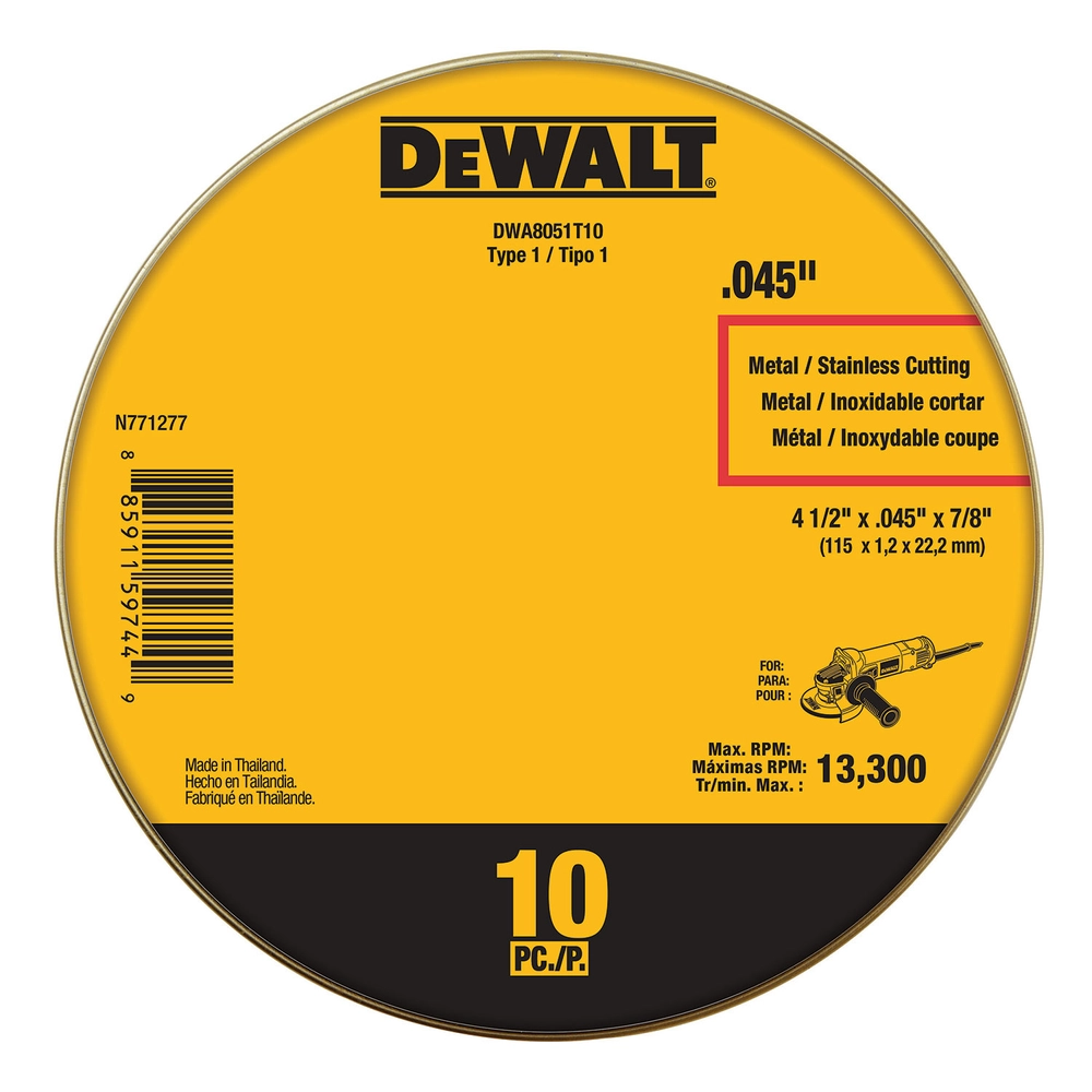 DeWalt 4 1/2" x .045" x 7/8" Metal Cut-Off Wheel-10 pack