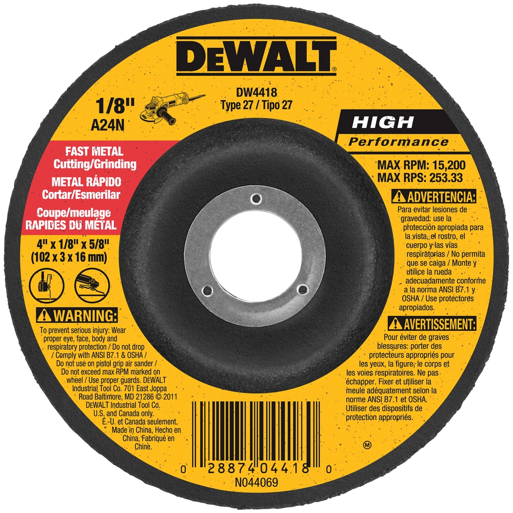 DEWALT General Purpose Metal Cutting Wheel, 4" X 1/8" X 5/8"