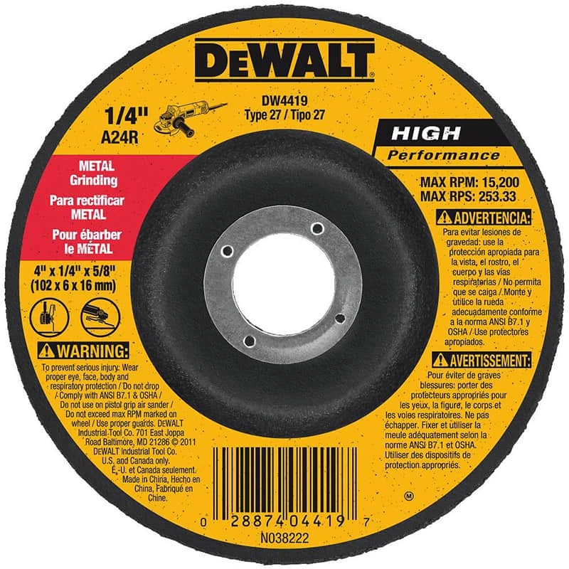 Dewalt High Performance Metal Grinding Wheel, 4" x 1/4" x 5/8"