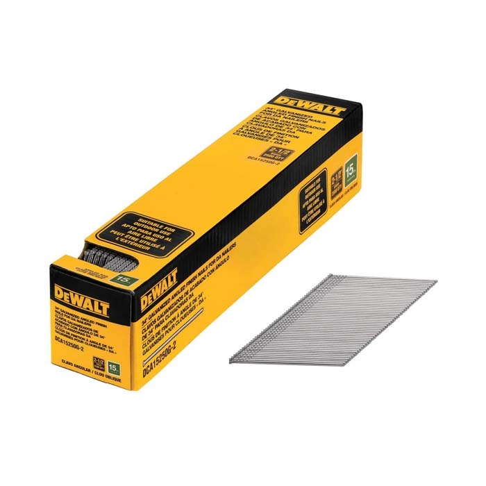 DEWALT 2-1/2" 15 Gauge DA Style Angled Finish Nails, 2500 pack