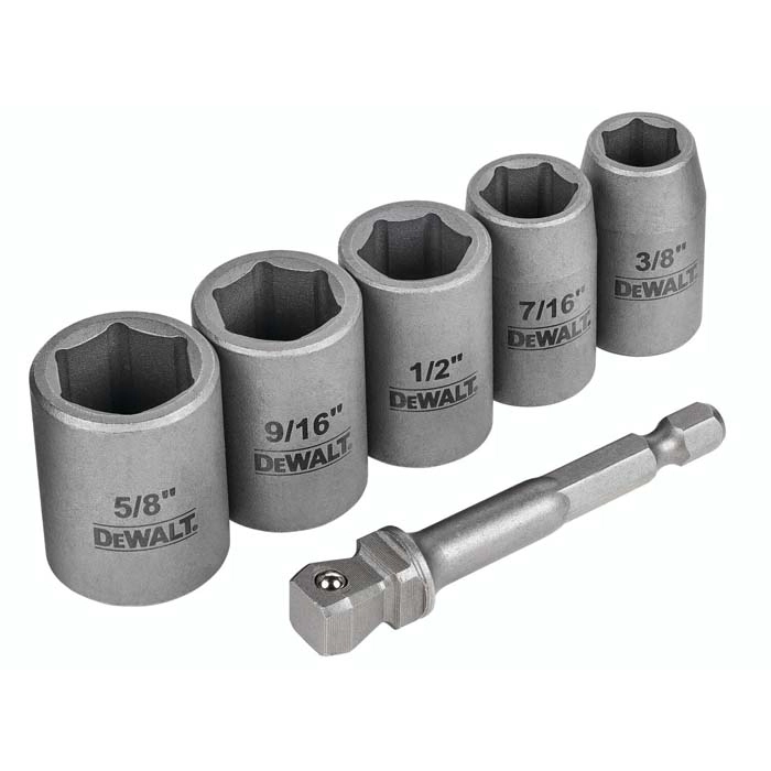 DEWALT 6 piece Short Std. Socket Set with 3/8" Adpt