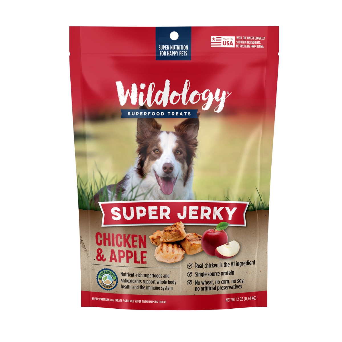 Wildology Chicken and Apple Super Jerky Dog Treats, 12 oz.