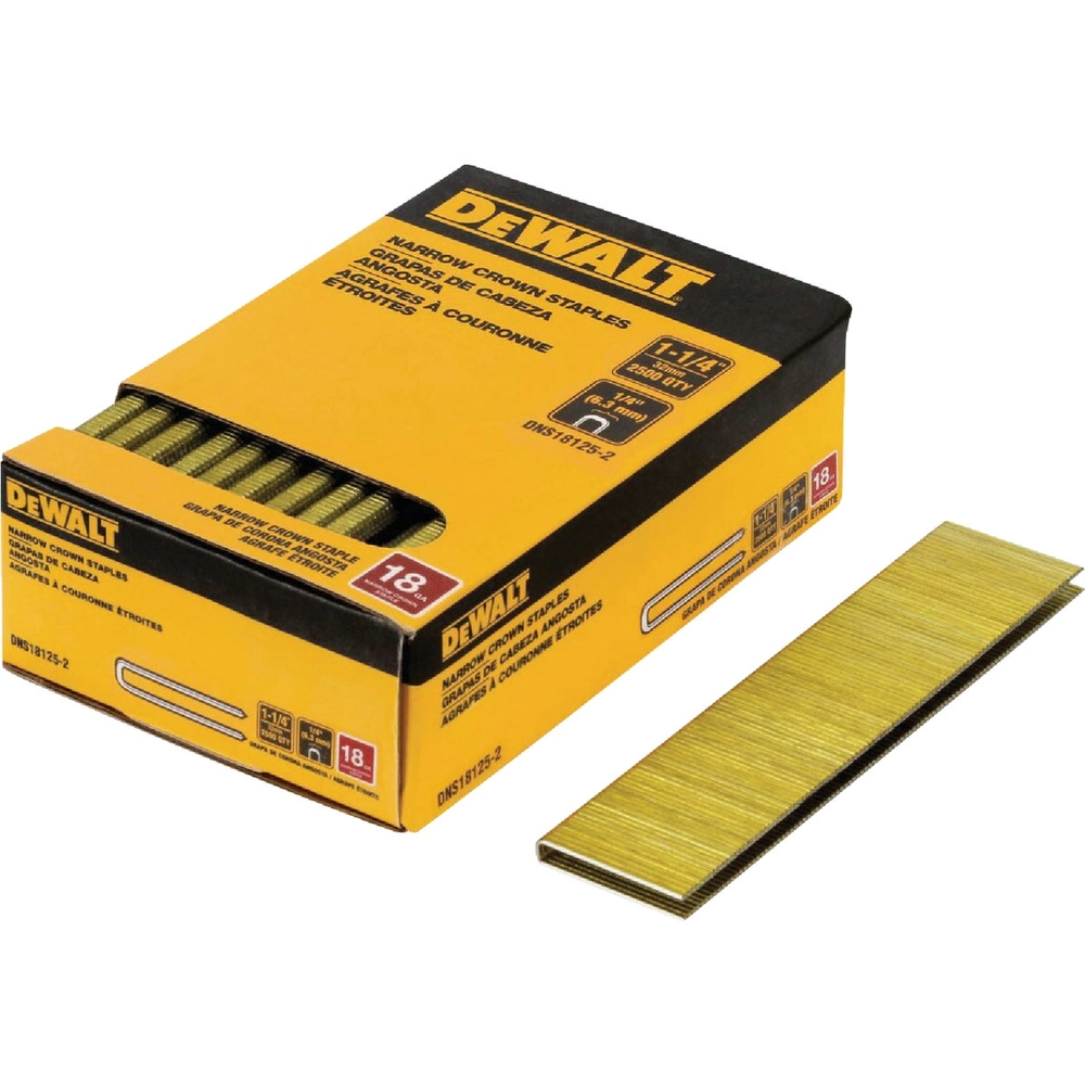 DEWALT 1/4 In. x 1-1/4 In. 18-Gauge Collated Crown Staples (2500 Ct.)