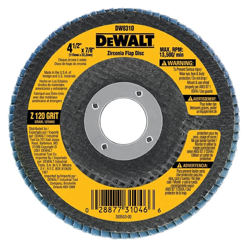 Dewalt High Performance Zirconia Type 29 Flap Disc, 4 1/2" x 7/8" -120G